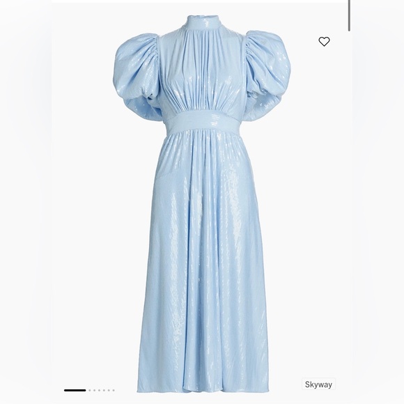 Rotate Birger Christensen Dresses & Skirts - Rotate Birger Christensen Women's Shimmering Blue Puff-Sleeve Midi Dress
